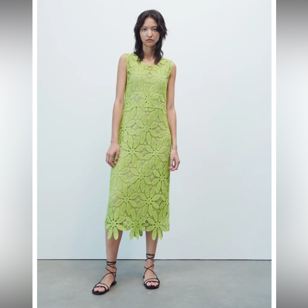 Zara Macram Knit Dress Light Green